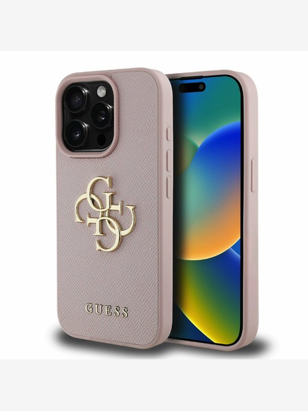 Guess Stražnja maska ​​Guess PU Grained 4G Metal Logo za iPhone 15 Pro Pink