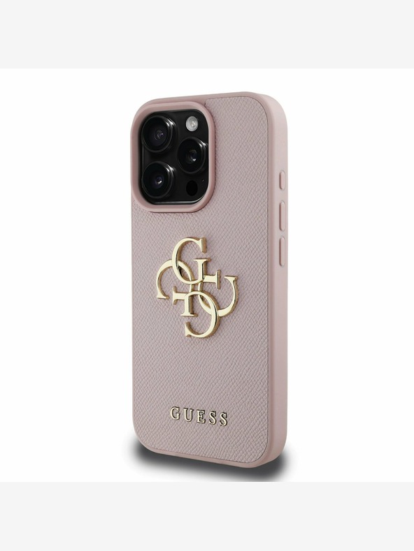 Guess Stražnja maska ​​Guess PU Grained 4G Metal Logo za iPhone 15 Pro Pink