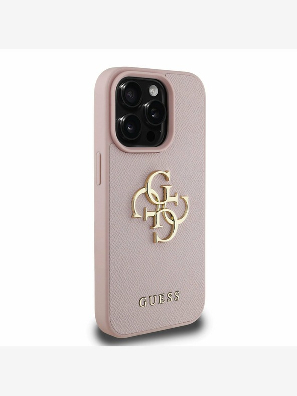 Guess Stražnja maska ​​Guess PU Grained 4G Metal Logo za iPhone 15 Pro Pink
