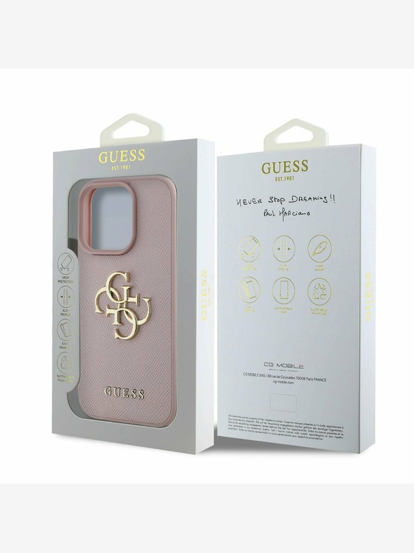 Guess Stražnja maska ​​Guess PU Grained 4G Metal Logo za iPhone 15 Pro Pink