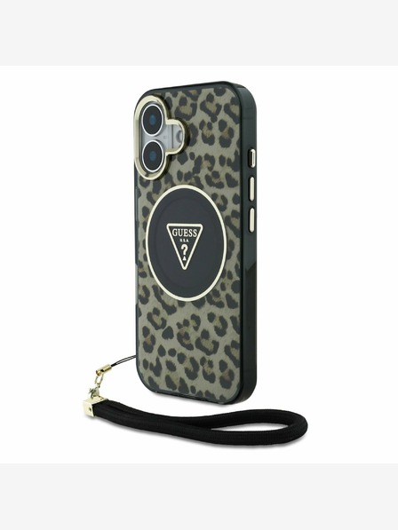 Guess Guess IML Leopard Trokut Logo Strap MagSafe stražnja maska ​​za iPhone 16 smeđa