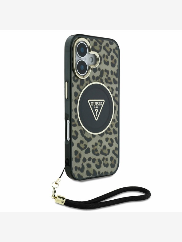 Guess Guess IML Leopard Trokut Logo Strap MagSafe stražnja maska ​​za iPhone 16 smeđa