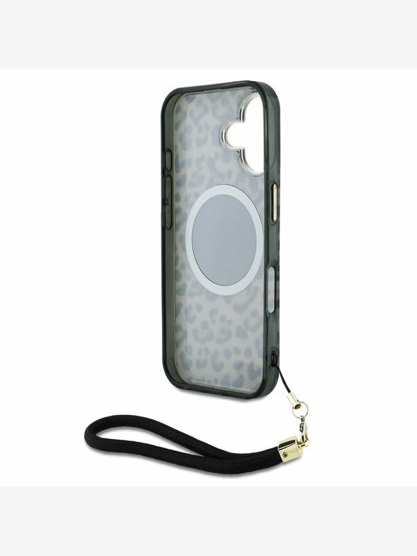 Guess Guess IML Leopard Trokut Logo Strap MagSafe stražnja maska ​​za iPhone 16 smeđa