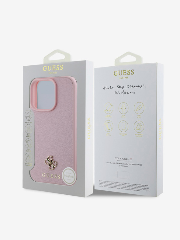 Guess Guess PU zrnati 4G mali metalni logotip MagSafe stražnja maska ​​za iPhone 16 Pro ružičasta