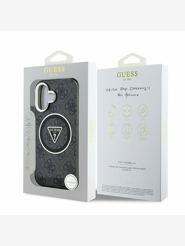 Guess Guess IML 4G svjetlucavi i trokutasti logotip MagSafe stražnja maska ​​za iPhone 16 crna