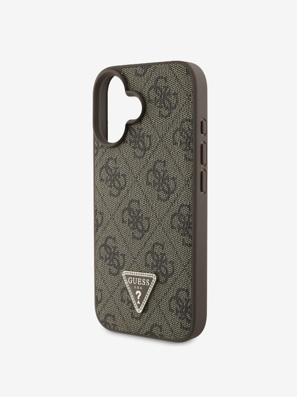 Guess Stražnja maska ​​Guess PU 4G Strass Trokut s metalnim logotipom za iPhone 16 smeđa