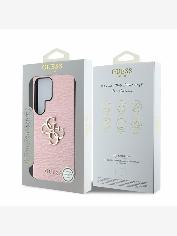 Guess Stražnja maska ​​Guess PU zrnatog 4G metalnog logotipa za Samsung Galaxy S25 Ultra Pink