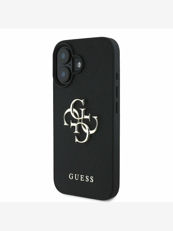 Guess Guess PU zrnati 4G metalni stražnji poklopac s logotipom za iPhone 16 crni