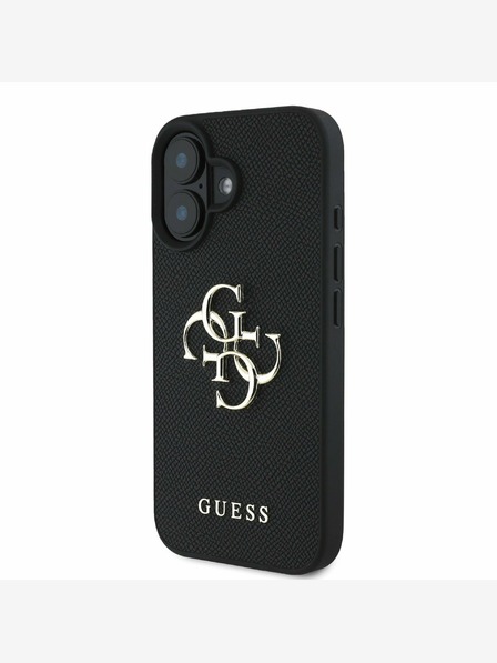 Guess Guess PU zrnati 4G metalni stražnji poklopac s logotipom za iPhone 16 crni