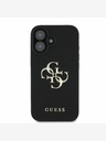 Guess Guess PU zrnati 4G metalni stražnji poklopac s logotipom za iPhone 16 crni