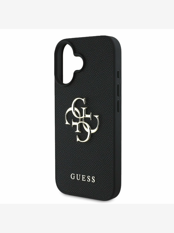 Guess Guess PU zrnati 4G metalni stražnji poklopac s logotipom za iPhone 16 crni