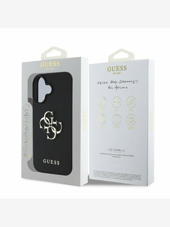 Guess Guess PU zrnati 4G metalni stražnji poklopac s logotipom za iPhone 16 crni