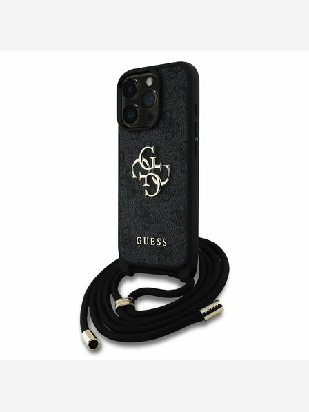 Guess Stražnja maska ​​Guess PU 4G s metalnim logotipom i trakom za tijelo za iPhone 15 Pro crna