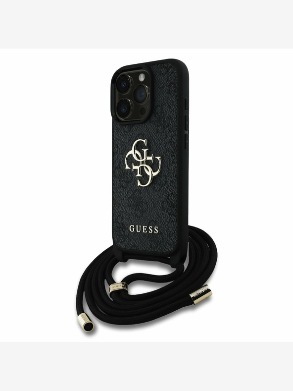 Guess Stražnja maska ​​Guess PU 4G s metalnim logotipom i trakom za tijelo za iPhone 15 Pro crna