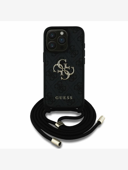 Guess Stražnja maska ​​Guess PU 4G s metalnim logotipom i trakom za tijelo za iPhone 15 Pro crna