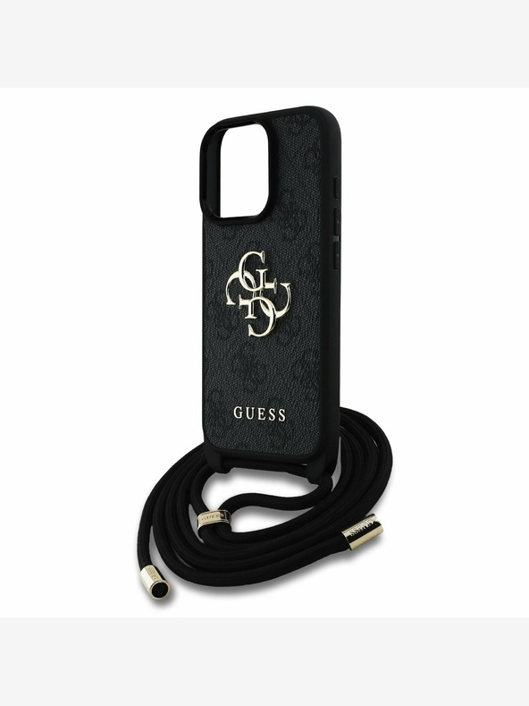 Guess Stražnja maska ​​Guess PU 4G s metalnim logotipom i trakom za tijelo za iPhone 15 Pro crna