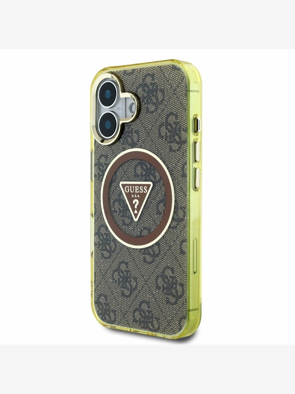 Guess Guess IML 4G svjetlucavi i trokutasti logotip MagSafe stražnja maska ​​za iPhone 16 smeđa