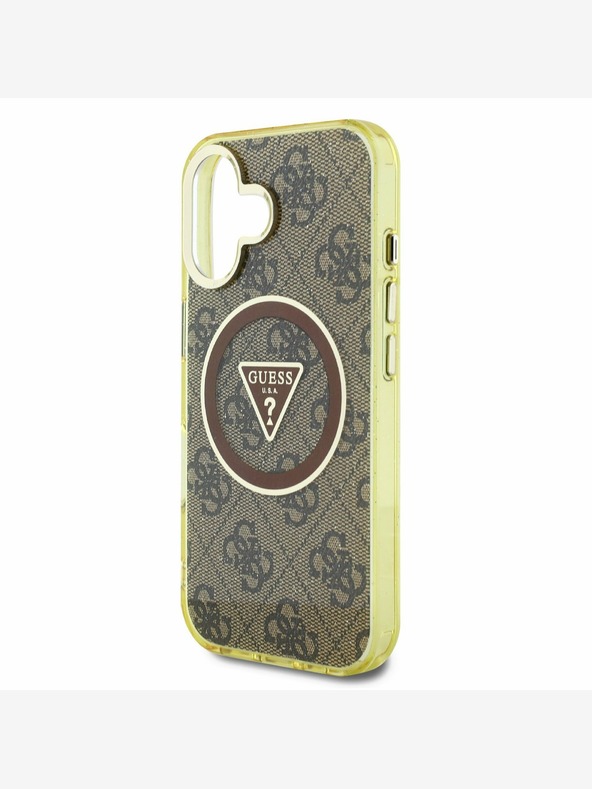Guess Guess IML 4G svjetlucavi i trokutasti logotip MagSafe stražnja maska ​​za iPhone 16 smeđa