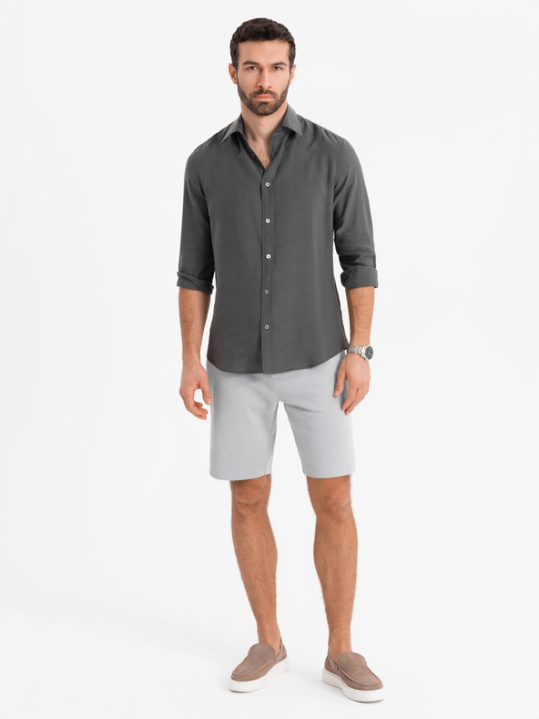 Ombre Clothing Muške kratke kratke hlače SLIM FIT od strukturiranog melange pletiva u svijetlo sivoj Ombre odjeći