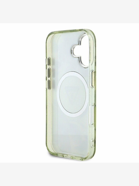 Guess Guess IML svjetlucava magnolija i logotip trokuta MagSafe stražnja maska ​​za iPhone 16 zelena