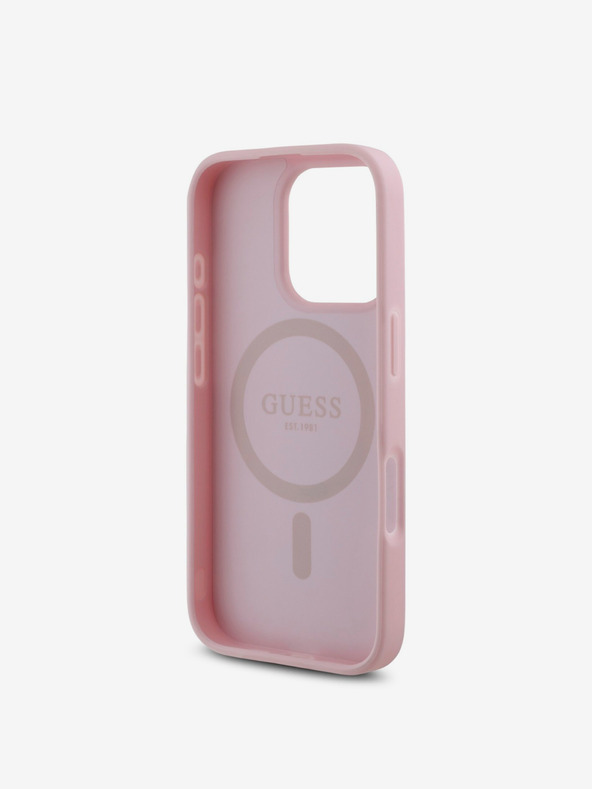 Guess Guess PU zrnati 4G mali metalni logotip MagSafe stražnja maska ​​za iPhone 16 Pro Max ružičasta