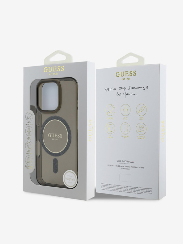 Guess Guess IML Glitter Ring MagSafe stražnja maska ​​za iPhone 16 Pro Max crna