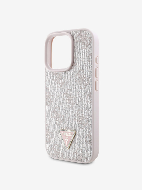 Guess Stražnja maska ​​Guess PU 4G Strass Trokut s metalnim logotipom za iPhone 16 Pro Max, ružičasta