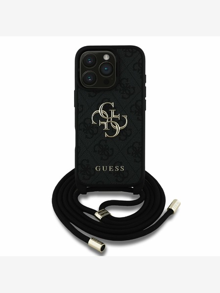 Guess Stražnja maska ​​Guess PU 4G s metalnim logotipom preko ramena za iPhone 16 Pro Max crna
