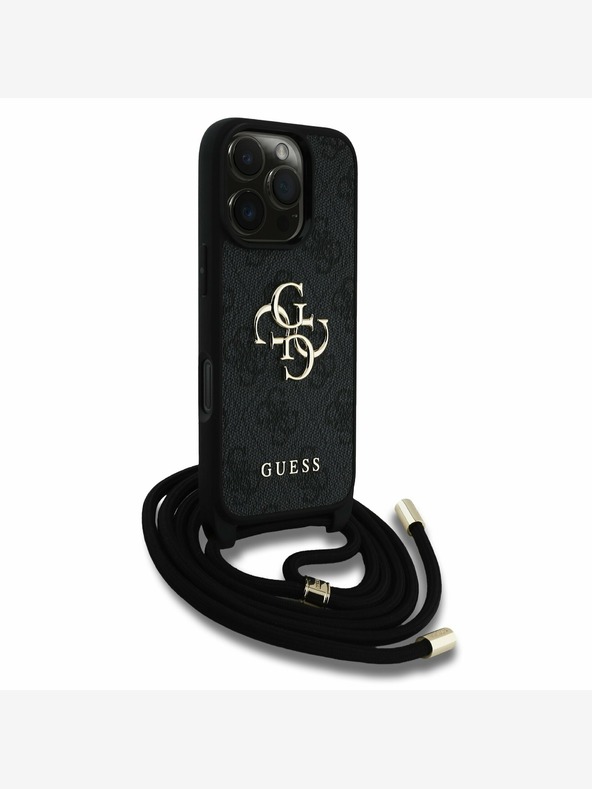 Guess Stražnja maska ​​Guess PU 4G s metalnim logotipom preko ramena za iPhone 16 Pro Max crna