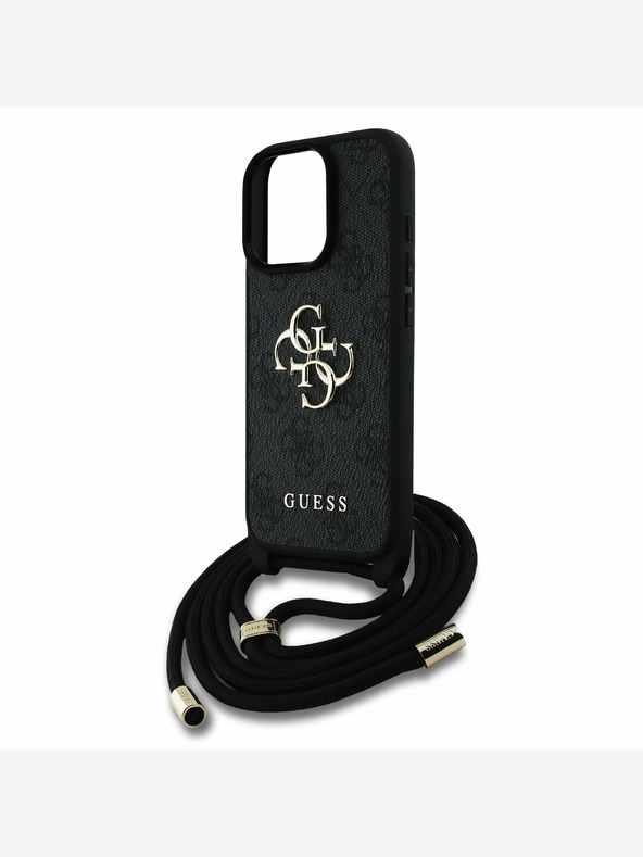 Guess Stražnja maska ​​Guess PU 4G s metalnim logotipom preko ramena za iPhone 16 Pro Max crna