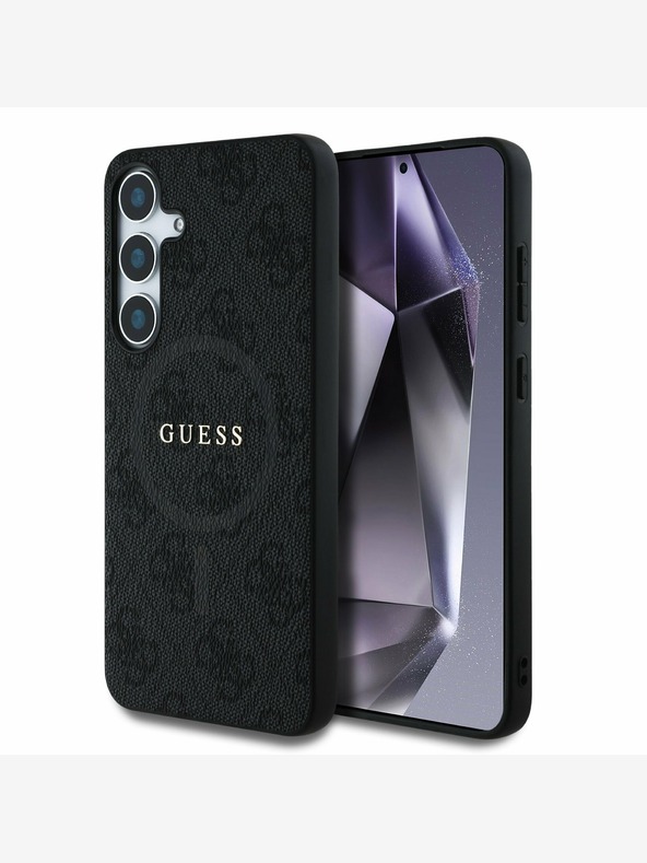 Guess PU Leather 4G Colored Ring MagSafe Zadní Kryt pro Samsung Galaxy S25 Black Etui za telefon