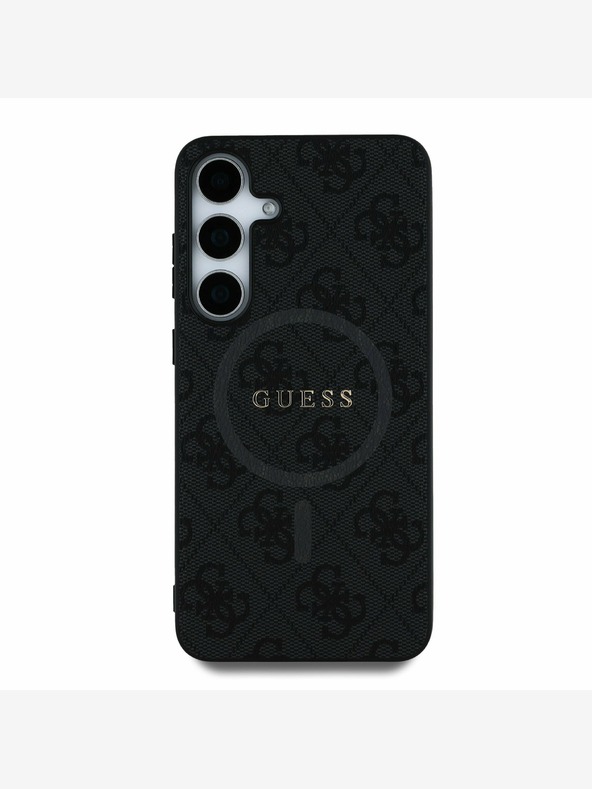 Guess PU Leather 4G Colored Ring MagSafe Zadní Kryt pro Samsung Galaxy S25 Black Etui za telefon