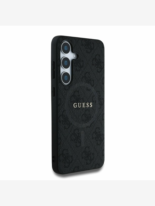 Guess PU Leather 4G Colored Ring MagSafe Zadní Kryt pro Samsung Galaxy S25 Black Etui za telefon