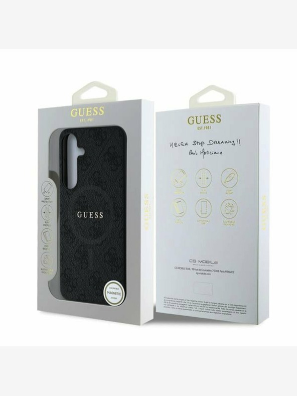 Guess PU Leather 4G Colored Ring MagSafe Zadní Kryt pro Samsung Galaxy S25 Black Etui za telefon