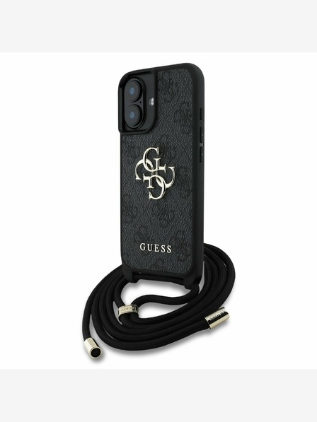 Guess Guess PU 4G stražnja maska ​​s metalnim logotipom i trakom za tijelo za iPhone 16 crna