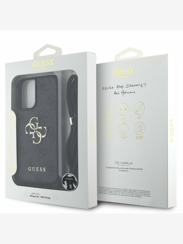 Guess Guess PU 4G stražnja maska ​​s metalnim logotipom i trakom za tijelo za iPhone 16 crna