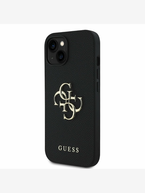 Guess Guess PU zrnati 4G metalni stražnji poklopac s logotipom za iPhone 14 crni