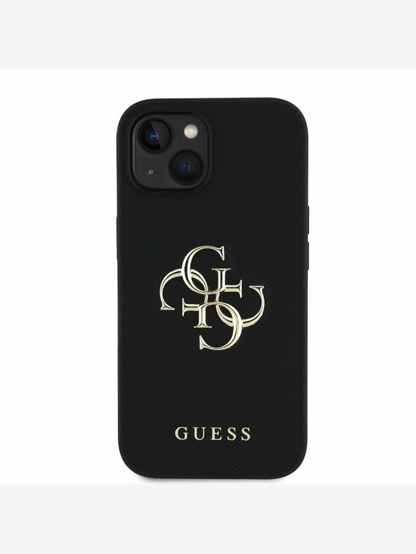 Guess Guess PU zrnati 4G metalni stražnji poklopac s logotipom za iPhone 14 crni