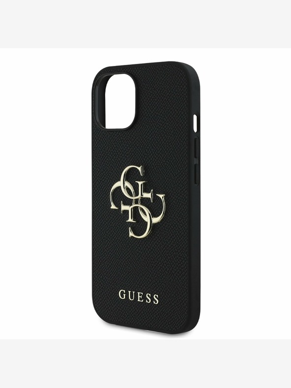 Guess Guess PU zrnati 4G metalni stražnji poklopac s logotipom za iPhone 14 crni