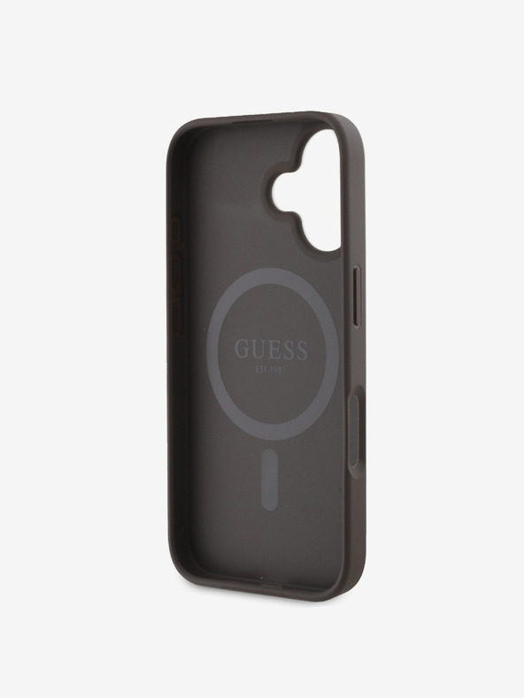 Guess Guess PU kožni 4G prsten u boji MagSafe stražnja maska ​​za iPhone 16 Plus smeđa