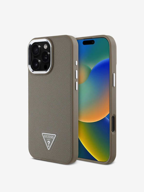 Guess Stražnja maska ​​Guess PU Grained Triangle Logo za iPhone 16 Pro Max smeđa