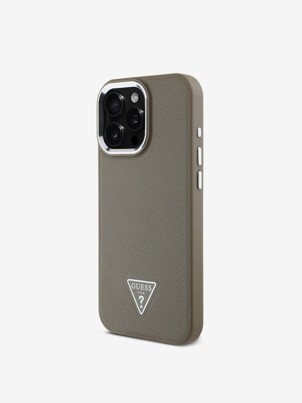 Guess Stražnja maska ​​Guess PU Grained Triangle Logo za iPhone 16 Pro Max smeđa