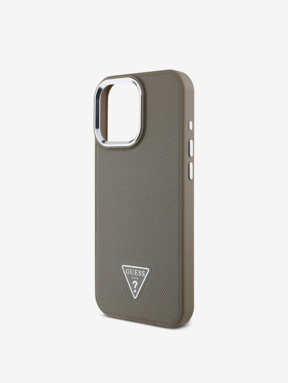 Guess Stražnja maska ​​Guess PU Grained Triangle Logo za iPhone 16 Pro Max smeđa