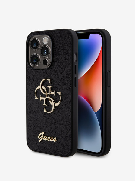Guess Stražnja maska ​​Guess PU s fiksnim svjetlucavim 4G metalnim logotipom za iPhone 15 Pro crna