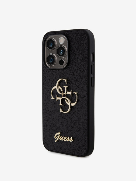 Guess Stražnja maska ​​Guess PU s fiksnim svjetlucavim 4G metalnim logotipom za iPhone 15 Pro crna