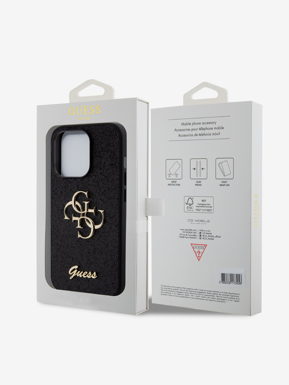Guess Stražnja maska ​​Guess PU s fiksnim svjetlucavim 4G metalnim logotipom za iPhone 15 Pro crna