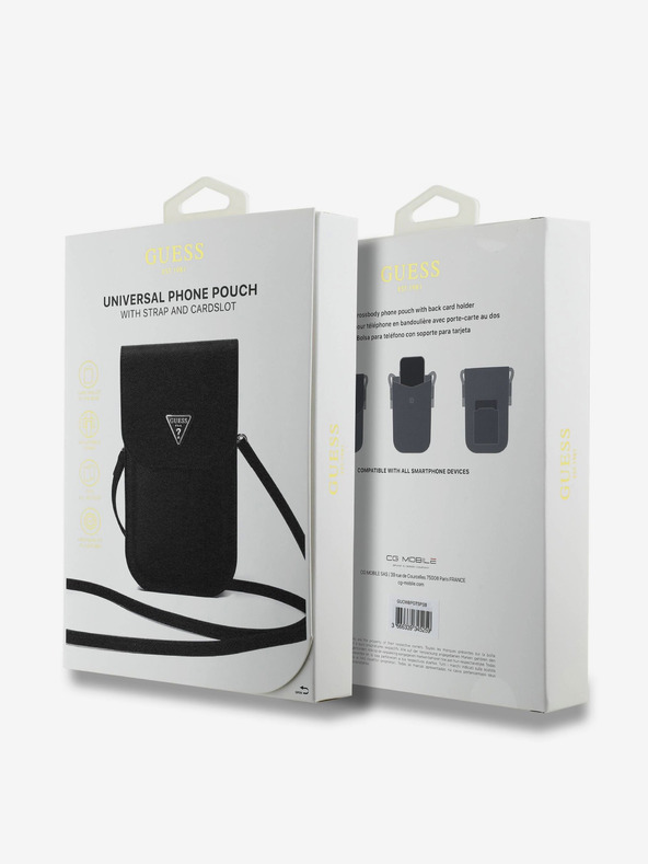 Guess Guess torba za telefon s logotipom PU zrnatog trokuta crna