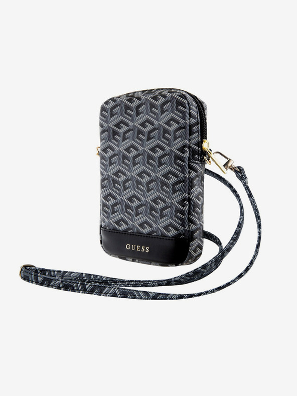 Guess Guess PU G kockasta telefonska torba s patentnim zatvaračem crna
