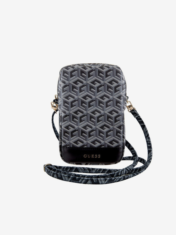 Guess Guess PU G kockasta telefonska torba s patentnim zatvaračem crna