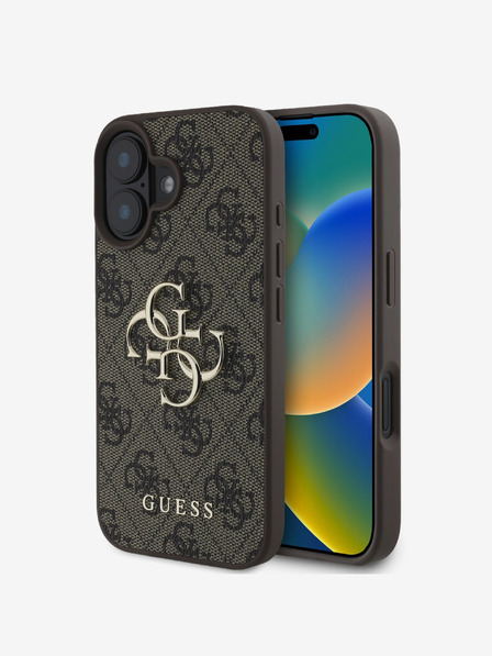 Guess Stražnja maska ​​Guess PU 4G s metalnim logotipom za iPhone 16 smeđa